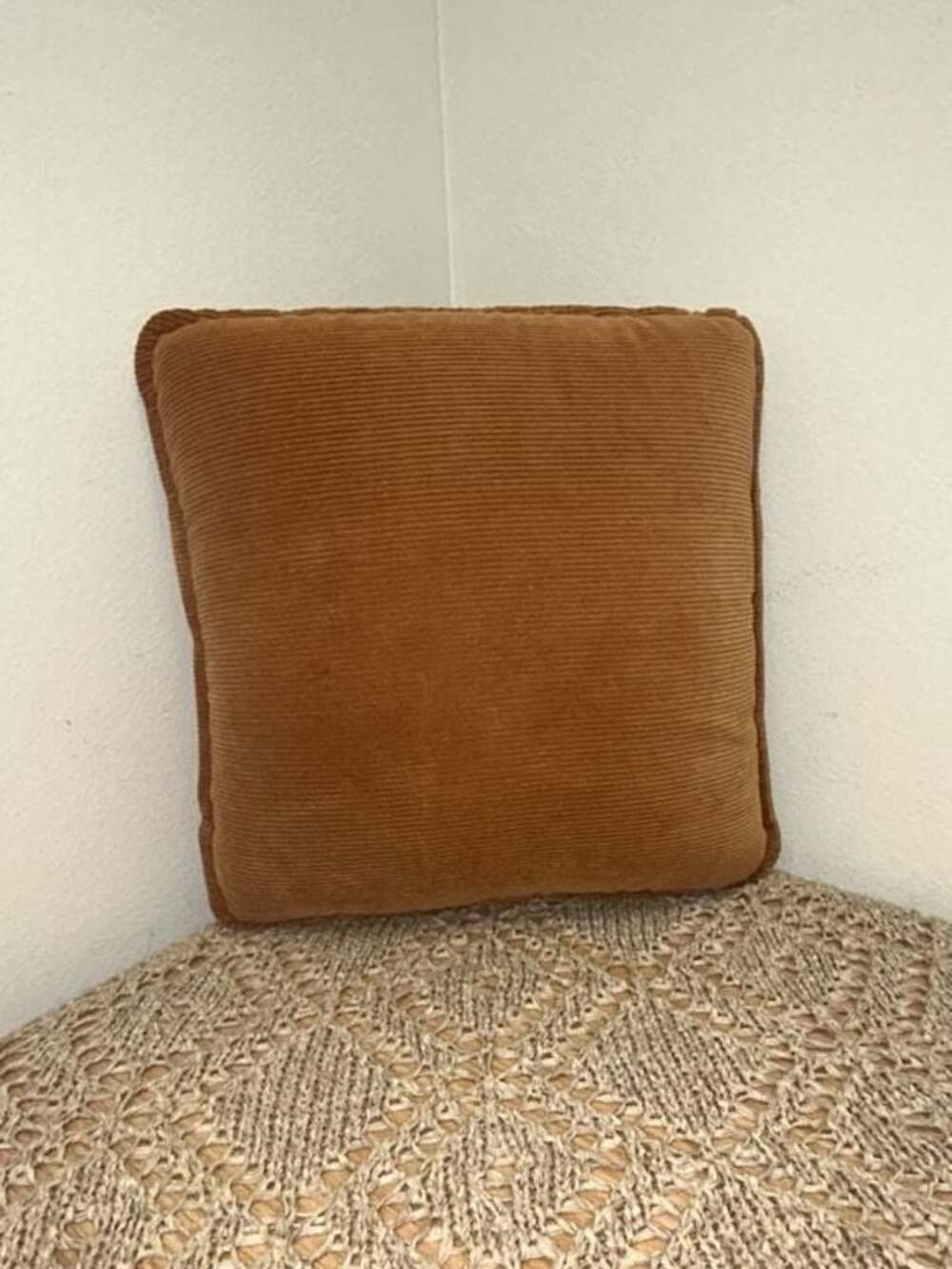 Vintage Mid-Century Modern Burnt Orange Corduroy Pillow 11x11